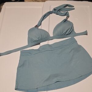 VENUS Blue Bikini Set with Halter Top and Skirted Bottom, Color Was Sage Green